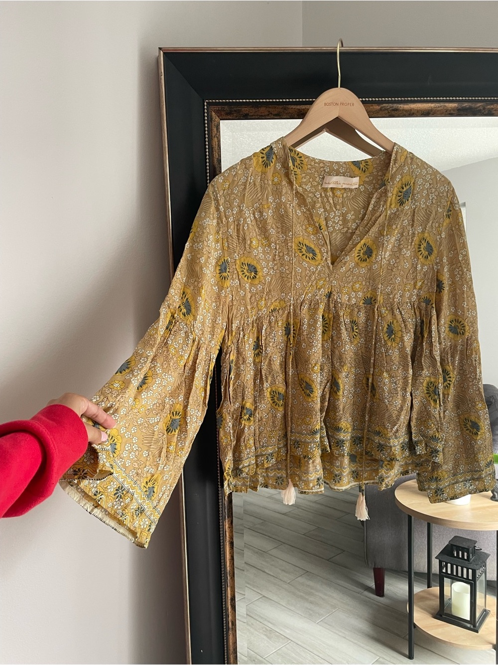 Natalie Martin Mustard Floral V-Neck Peasant Blouse - Picture 3 of 8